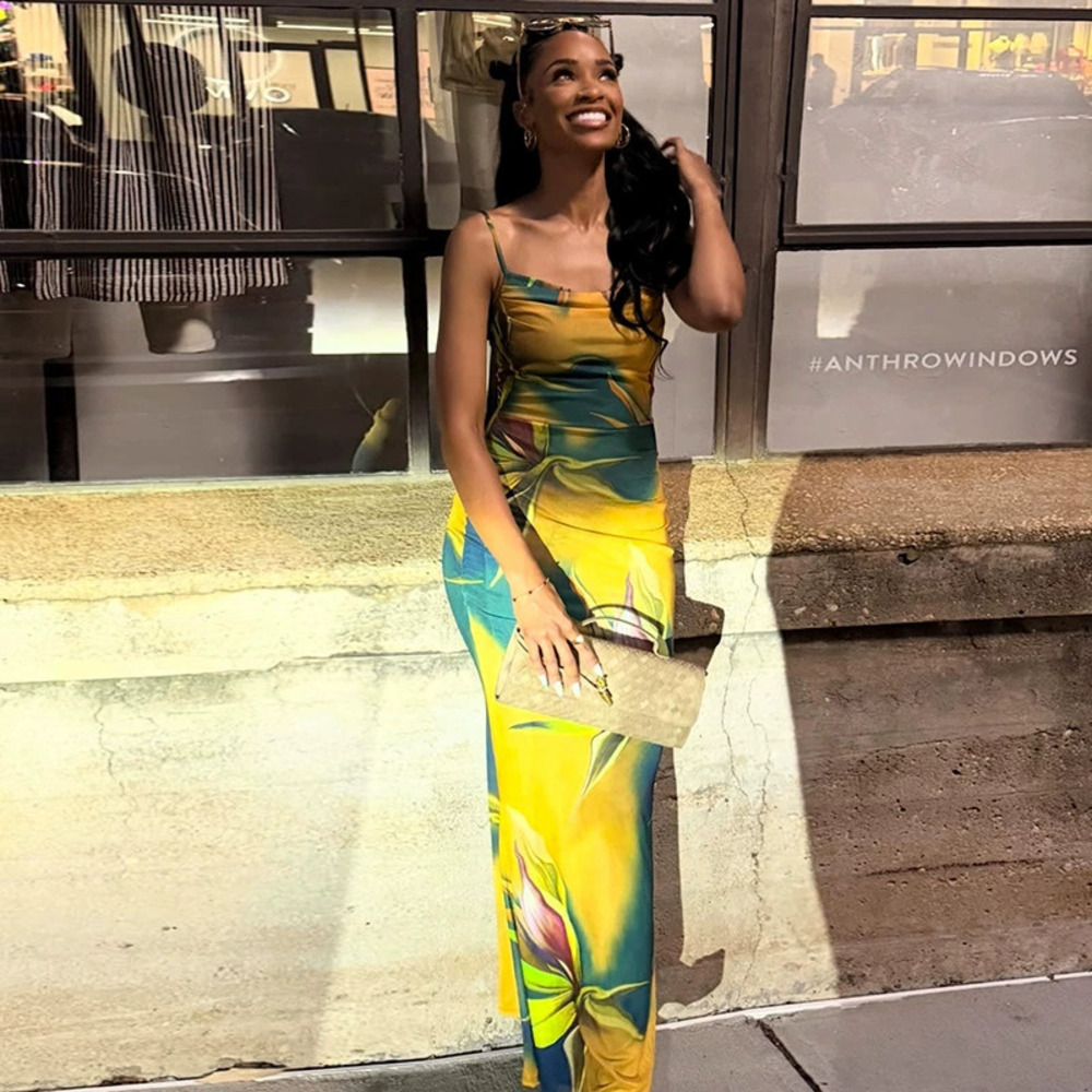 ZARA Street Style Strappy Colorblock Off Shoulder Bodycon Backless Long Dress